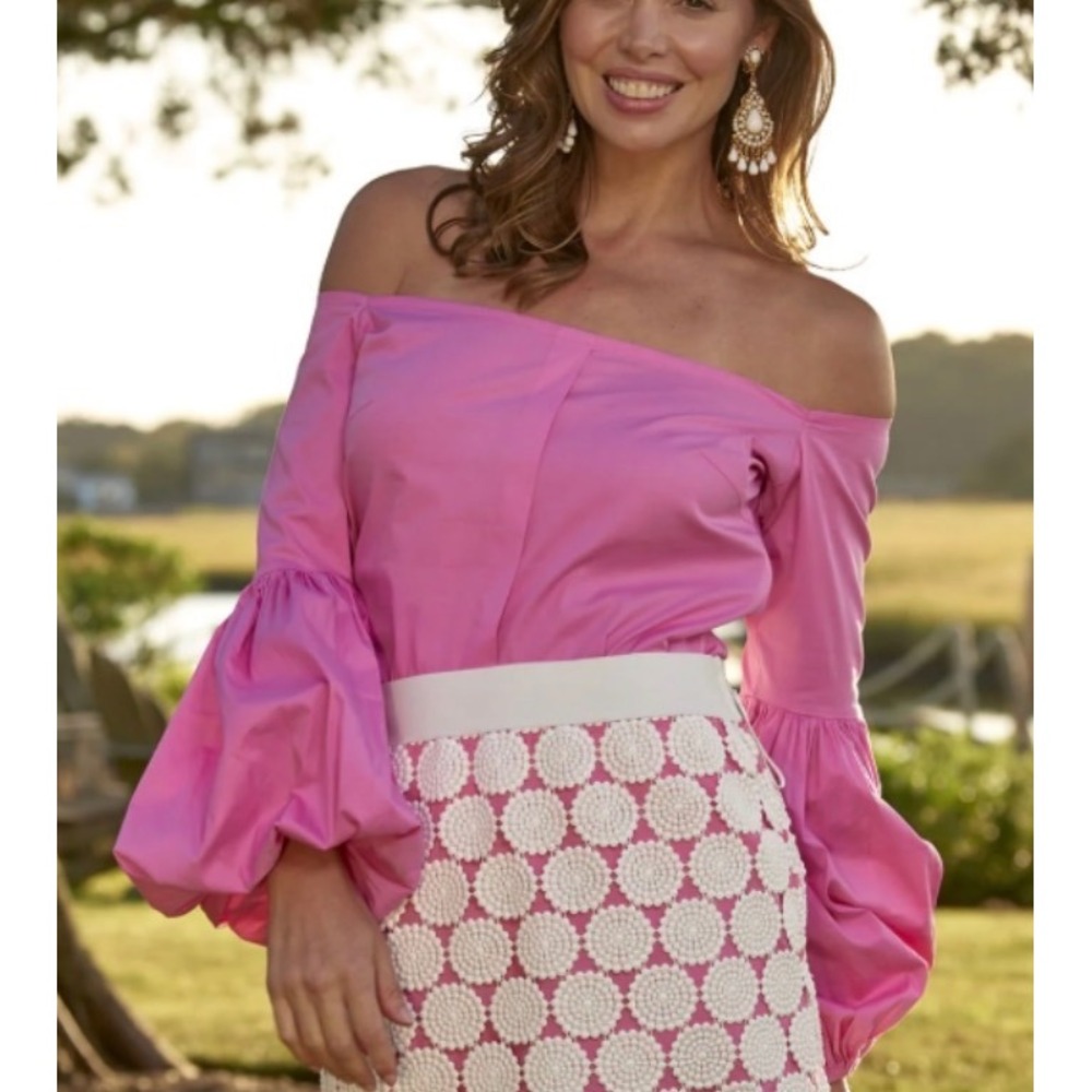 A Tout Age HOT Pink Off Shoulder Balloon Sleeve Blouse Top Size Small